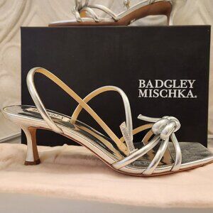 Badgley Mischka Silver Leather " Loyalty Knot" Sandals. NIB. Size Various